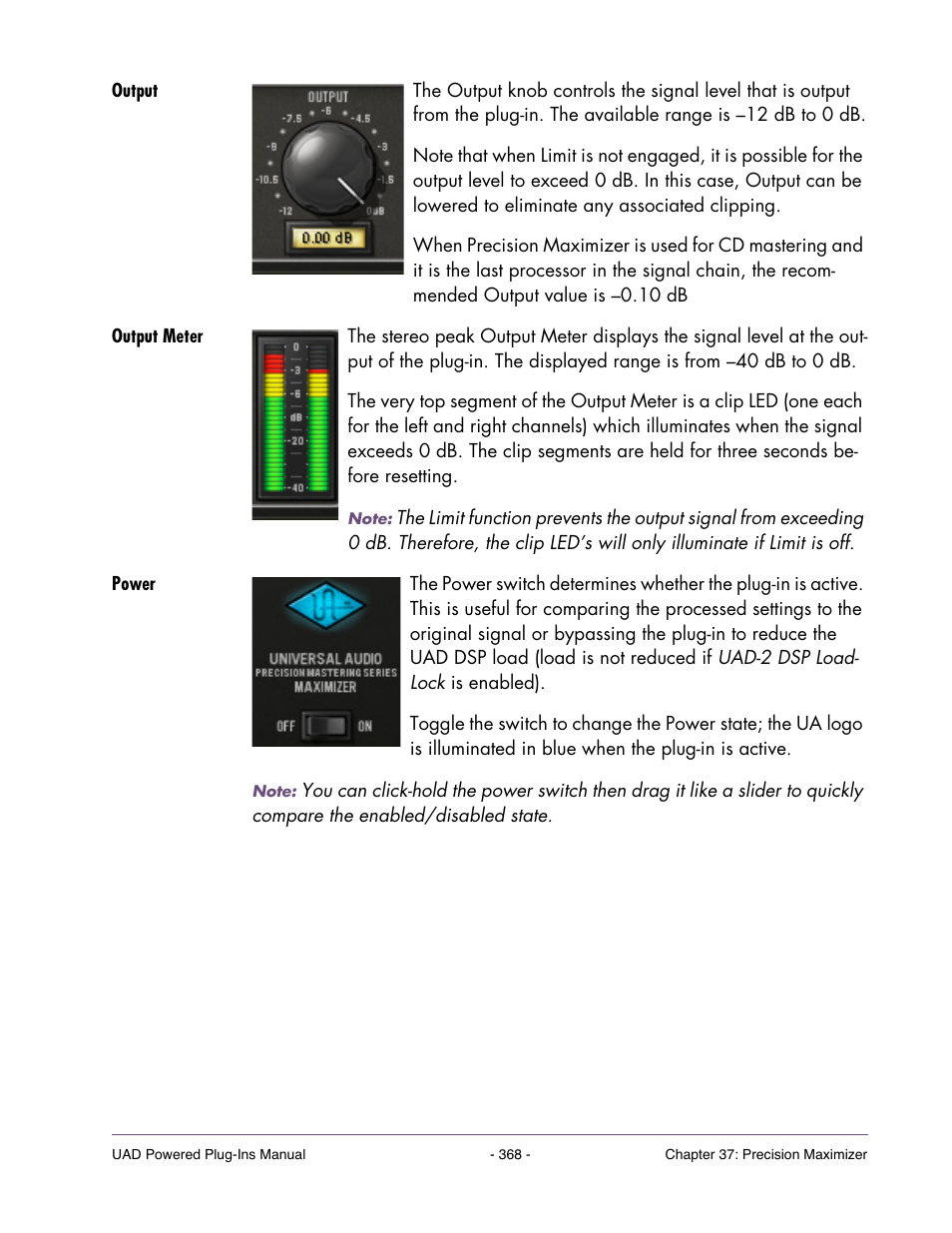 Output, Output meter, Power | Universal Audio UAD Plug-Ins ver.7.5 User Manual | Page 368 / 512
