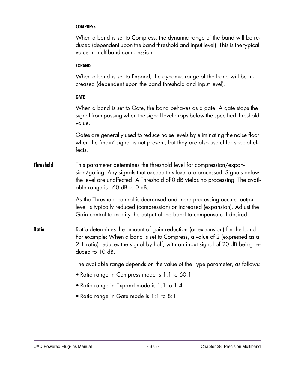 Threshold, Ratio | Universal Audio UAD Plug-Ins ver.7.5 User Manual | Page 375 / 512