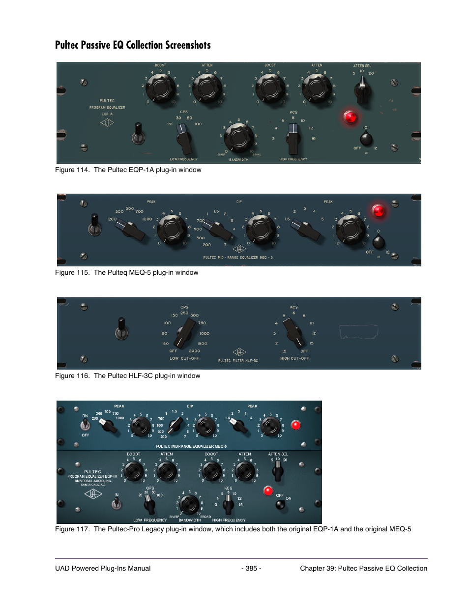 Pultec passive eq collection screenshots | Universal Audio UAD Plug-Ins ver.7.5 User Manual | Page 385 / 512