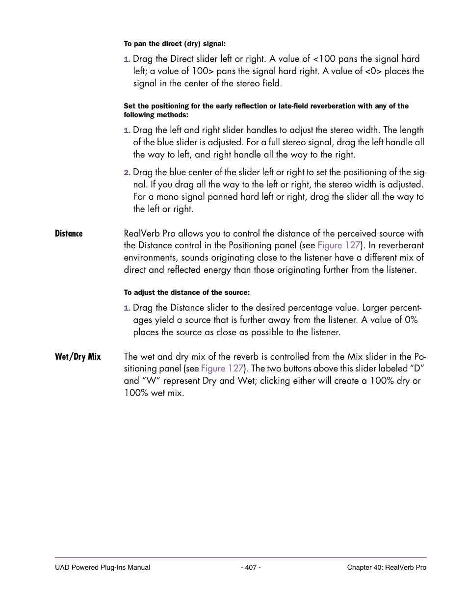 Distance, Wet/dry mix | Universal Audio UAD Plug-Ins ver.7.5 User Manual | Page 407 / 512