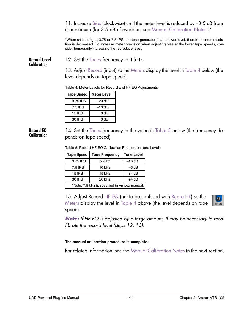 Record level calibration, Record eq calibration | Universal Audio UAD Plug-Ins ver.7.5 User Manual | Page 41 / 512