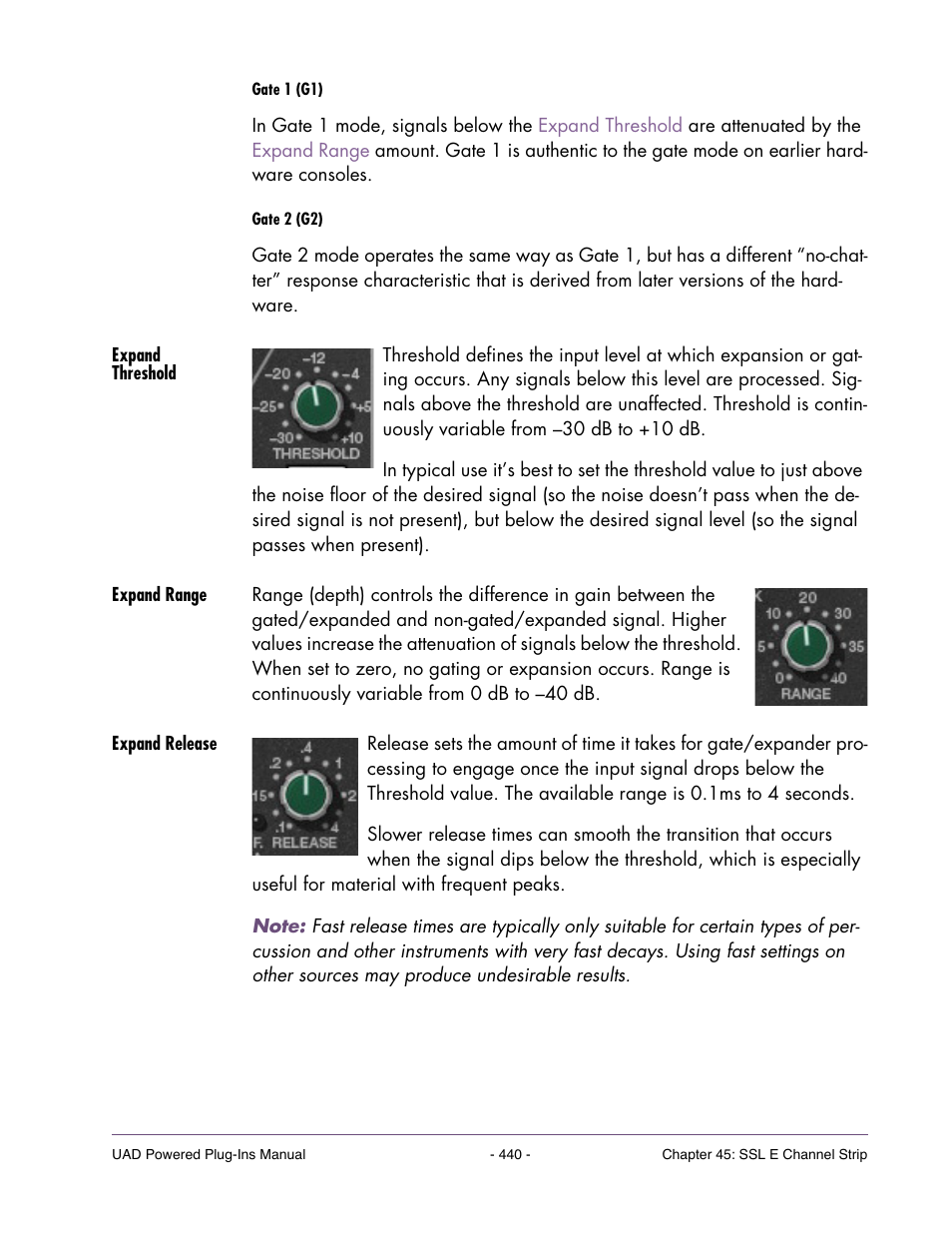 Expand threshold, Expand range, Expand release | Universal Audio UAD Plug-Ins ver.7.5 User Manual | Page 440 / 512