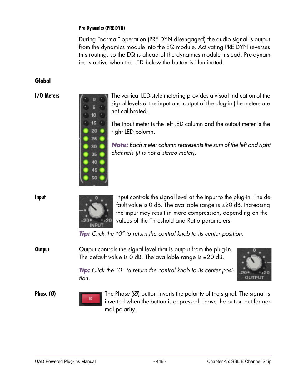 Global, I/o meters, Input | Output, Phase (ø) | Universal Audio UAD Plug-Ins ver.7.5 User Manual | Page 446 / 512
