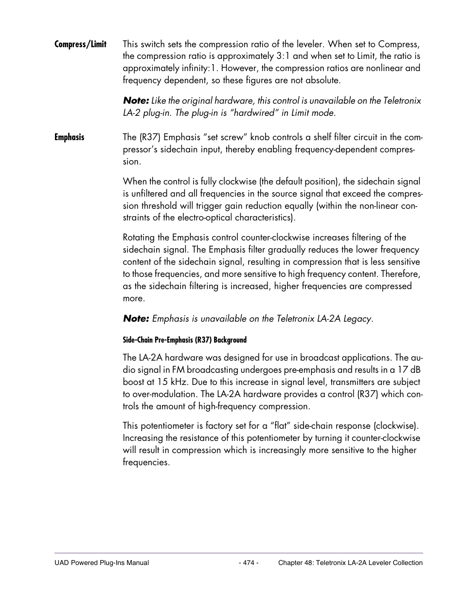 Compress/limit, Emphasis | Universal Audio UAD Plug-Ins ver.7.5 User Manual | Page 474 / 512