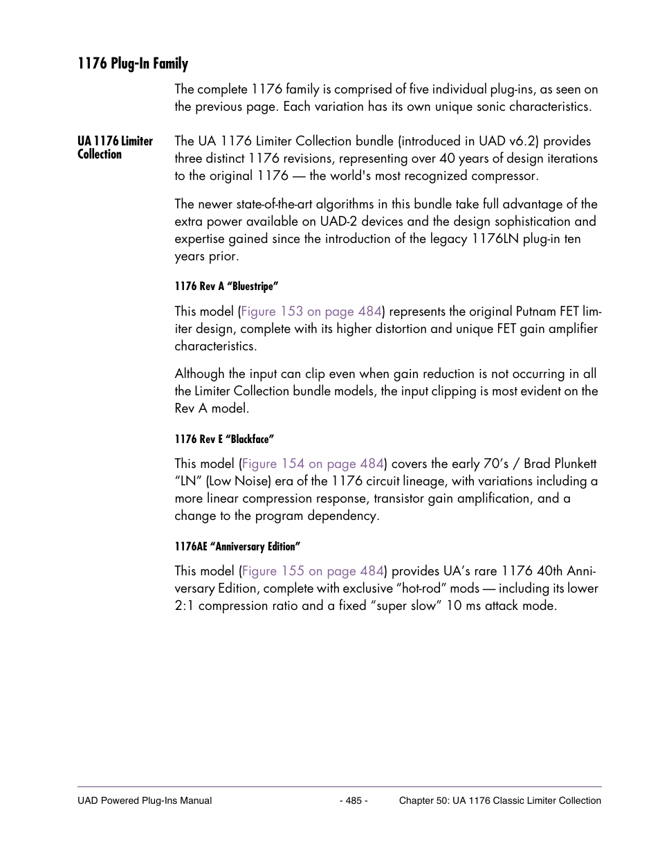 1176 plug-in family, Ua 1176 limiter collection | Universal Audio UAD Plug-Ins ver.7.5 User Manual | Page 485 / 512