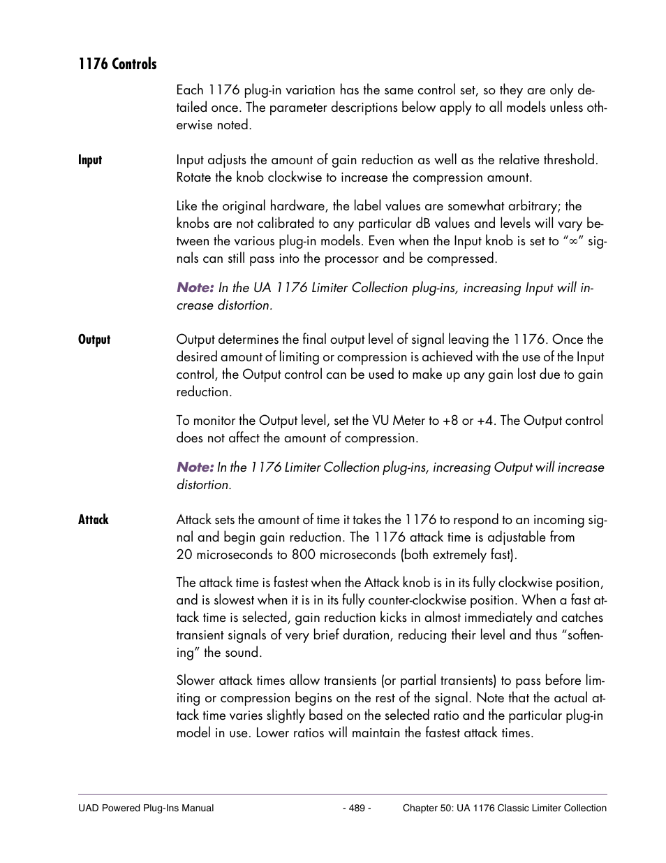 1176 controls, Input, Output | Attack | Universal Audio UAD Plug-Ins ver.7.5 User Manual | Page 489 / 512