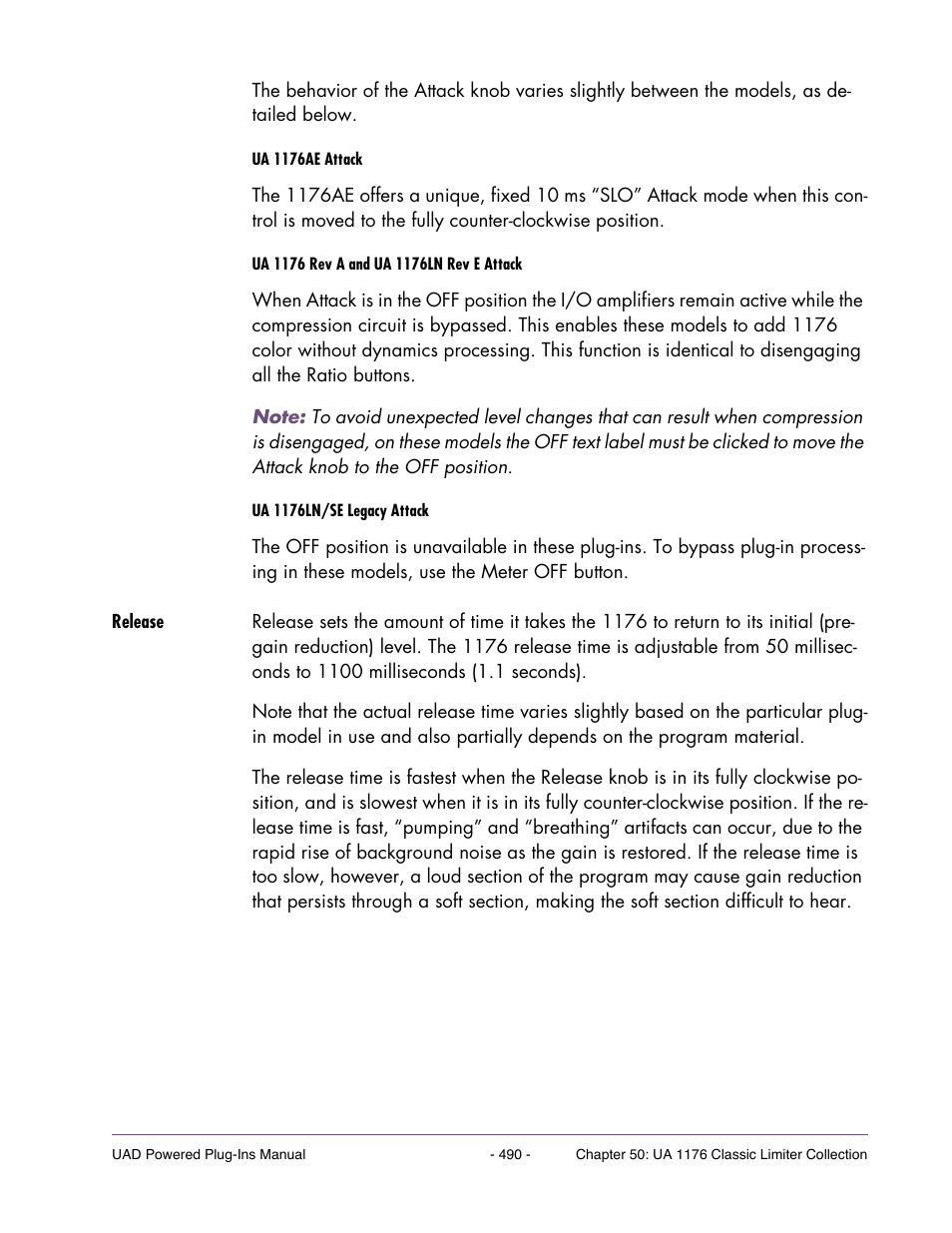 Release | Universal Audio UAD Plug-Ins ver.7.5 User Manual | Page 490 / 512