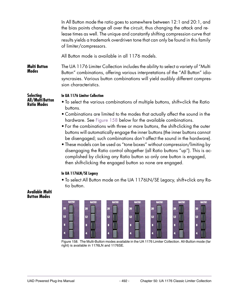 Multi button modes, Selecting all/multi button ratio modes, Available multi button modes | Universal Audio UAD Plug-Ins ver.7.5 User Manual | Page 492 / 512