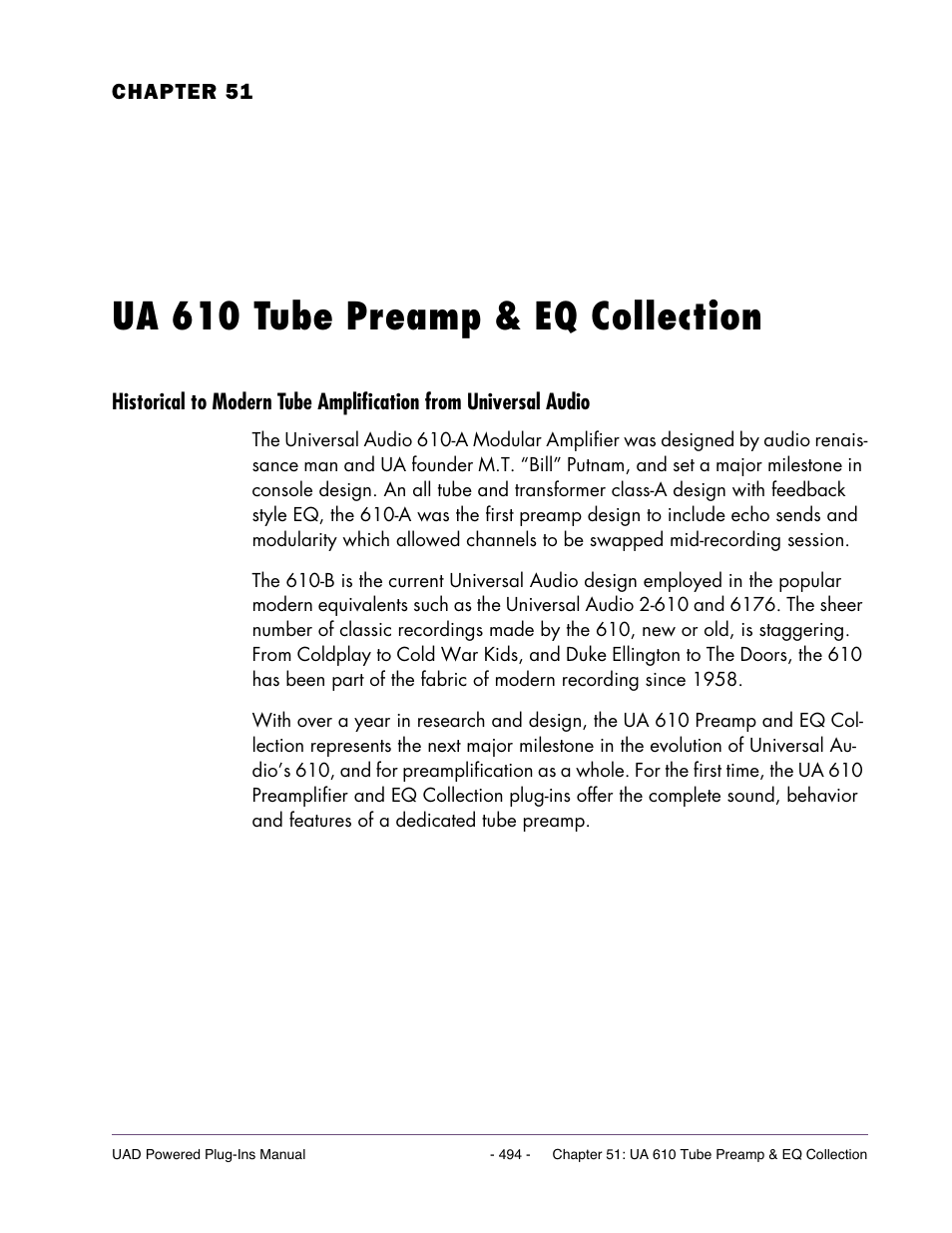 Ua 610 tube preamp & eq collection, Chapter 51. ua 610 tube preamp & eq collection | Universal Audio UAD Plug-Ins ver.7.5 User Manual | Page 494 / 512