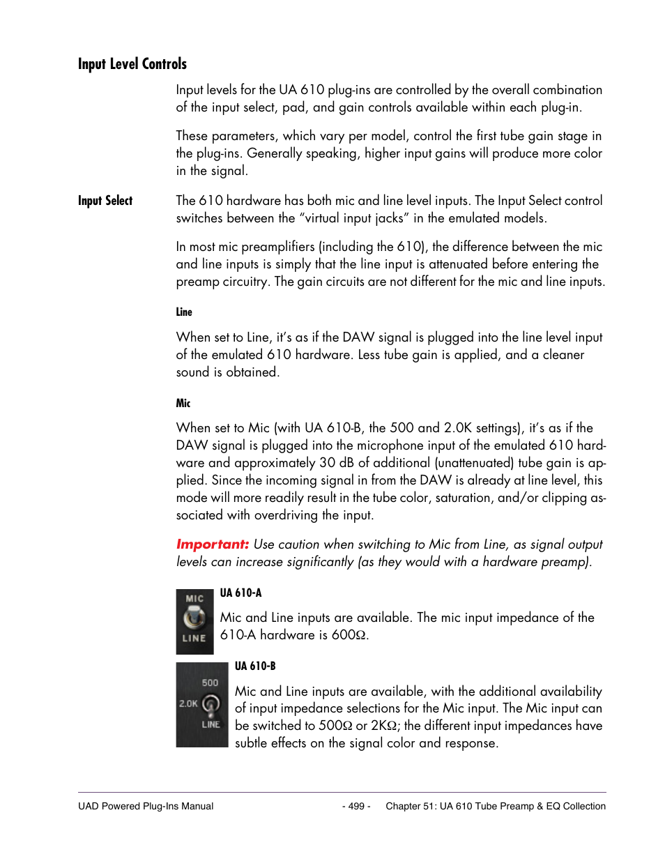 Input level controls, Input select | Universal Audio UAD Plug-Ins ver.7.5 User Manual | Page 499 / 512