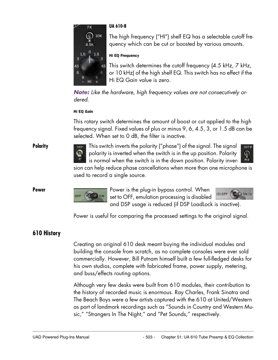 Polarity, Power, 610 history | Universal Audio UAD Plug-Ins ver.7.5 User Manual | Page 503 / 512