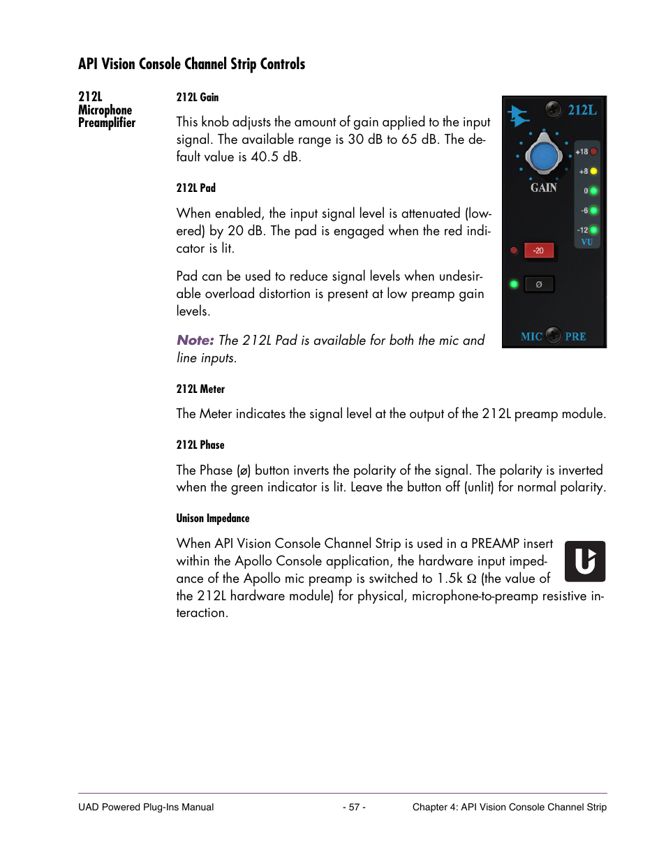 Api vision console channel strip controls, 212l microphone preamplifier | Universal Audio UAD Plug-Ins ver.7.5 User Manual | Page 57 / 512