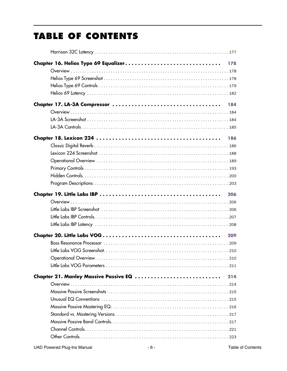 Universal Audio UAD Plug-Ins ver.7.5 User Manual | Page 6 / 512