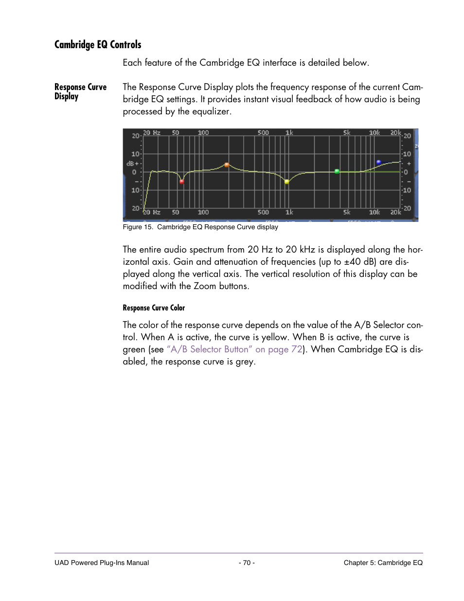 Cambridge eq controls, Response curve display | Universal Audio UAD Plug-Ins ver.7.5 User Manual | Page 70 / 512