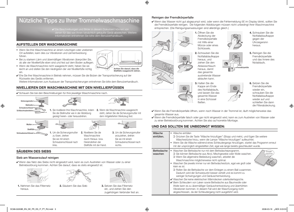 German, Nützliche tipps zu ihrer trommelwaschmaschine | Samsung WF8592FFC Diamond User Manual | Page 3 / 14