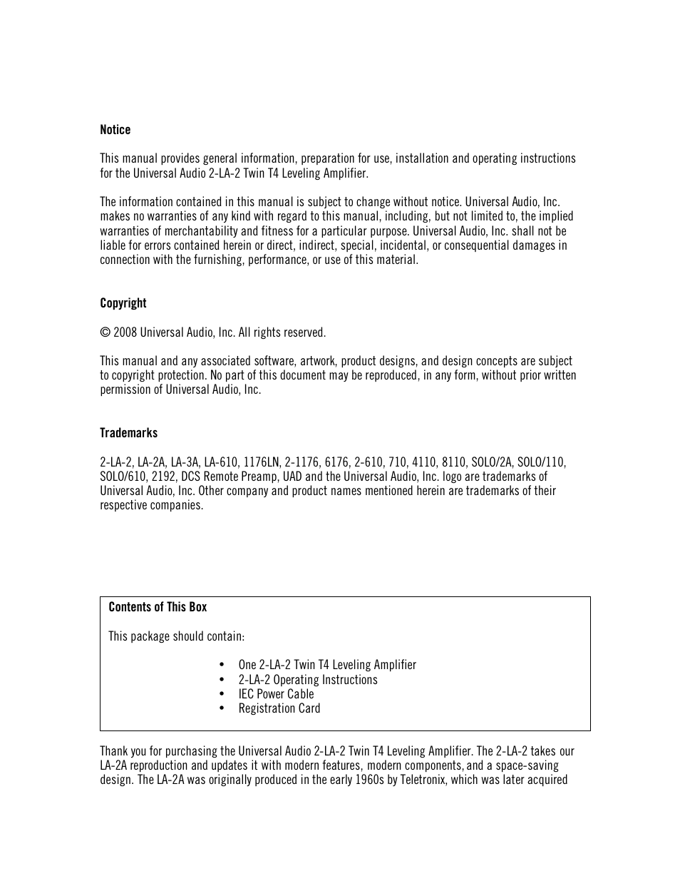 Universal Audio 2-LA-2 Twin T4 User Manual | Page 2 / 35