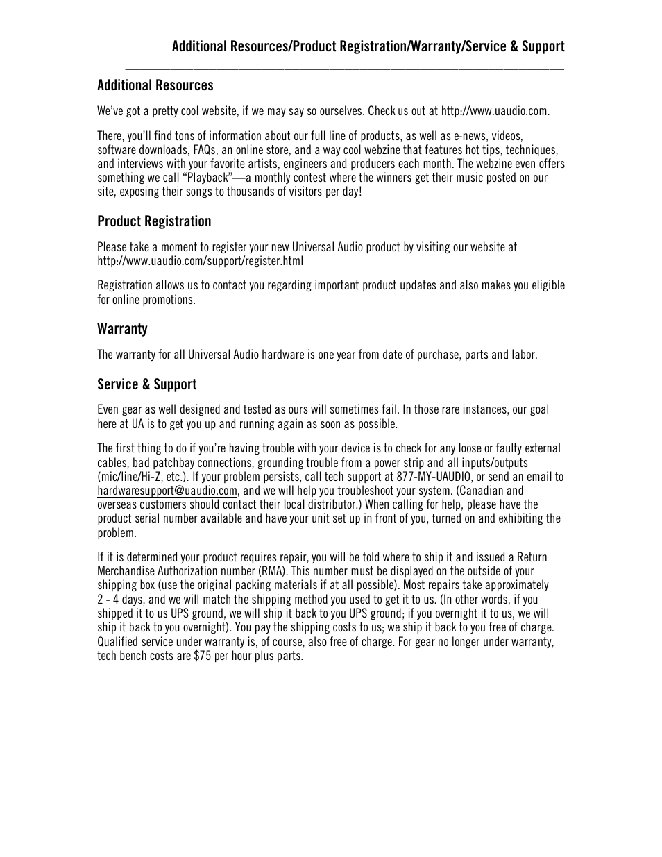 Additional resources, Product registration, Warranty | Service & support | Universal Audio 2-LA-2 Twin T4 User Manual | Page 35 / 35