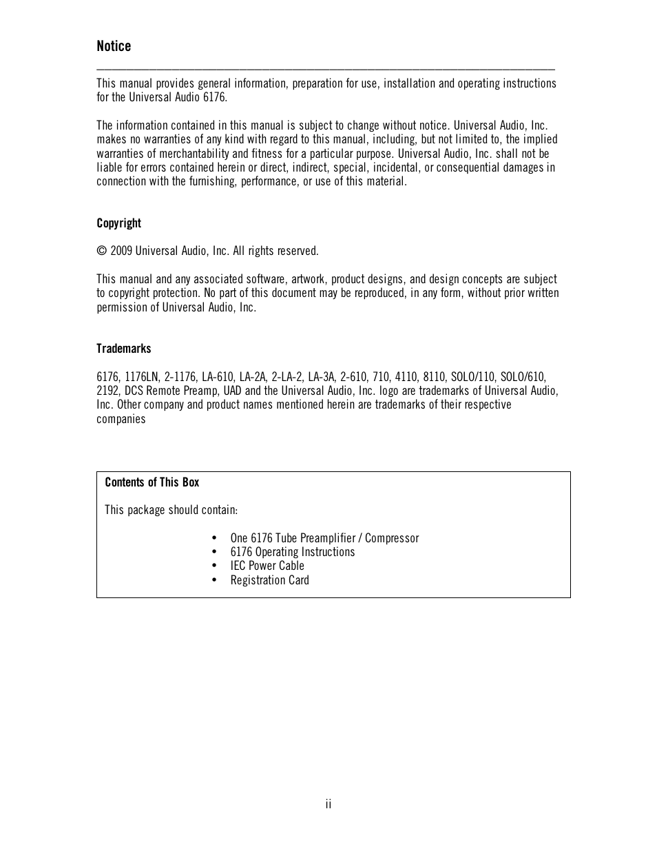 Universal Audio 6176 Channel Strip User Manual | Page 2 / 46