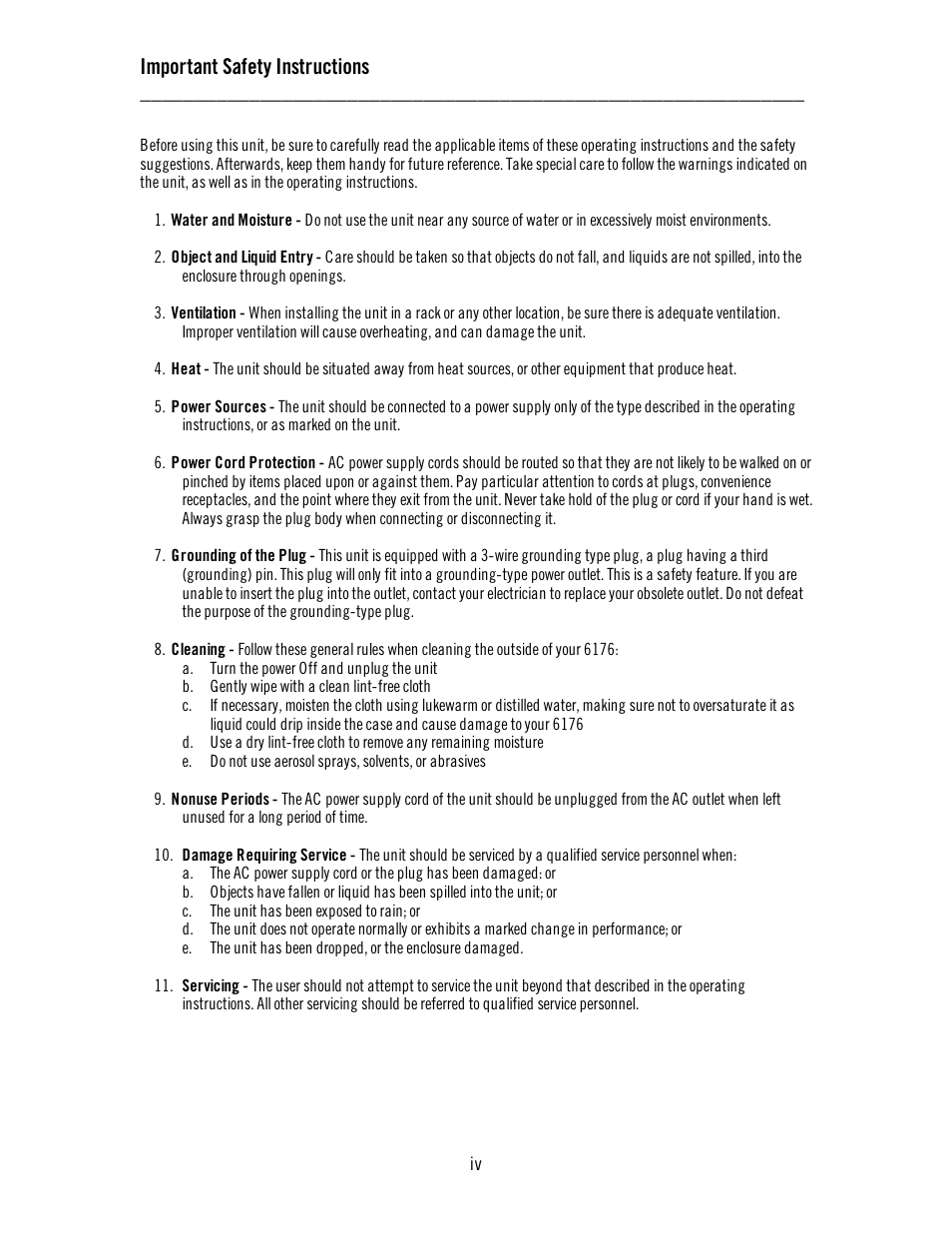 Important safety instructions | Universal Audio 6176 Channel Strip User Manual | Page 4 / 46