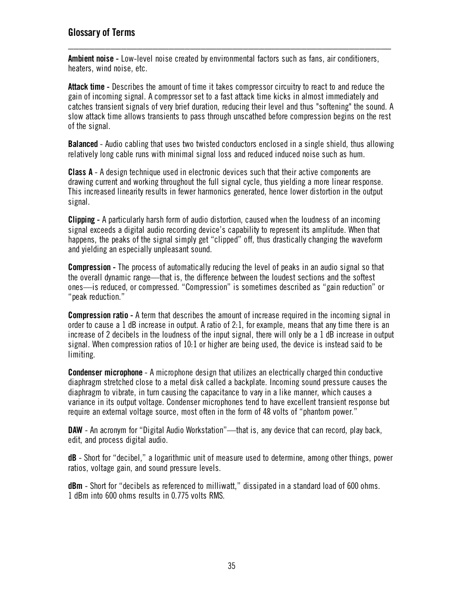 Glossary of terms | Universal Audio 6176 Channel Strip User Manual | Page 40 / 46