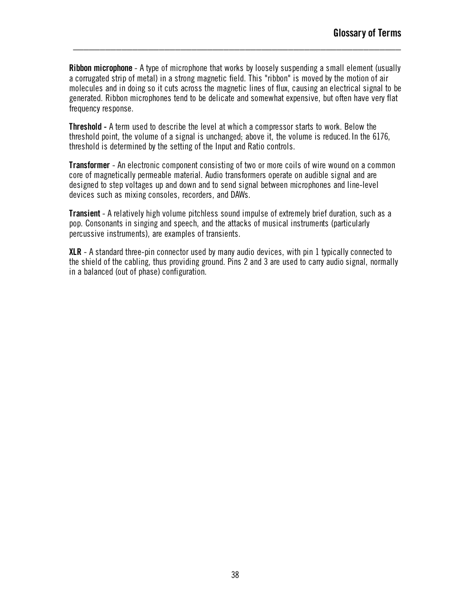 Glossary of terms | Universal Audio 6176 Channel Strip User Manual | Page 43 / 46