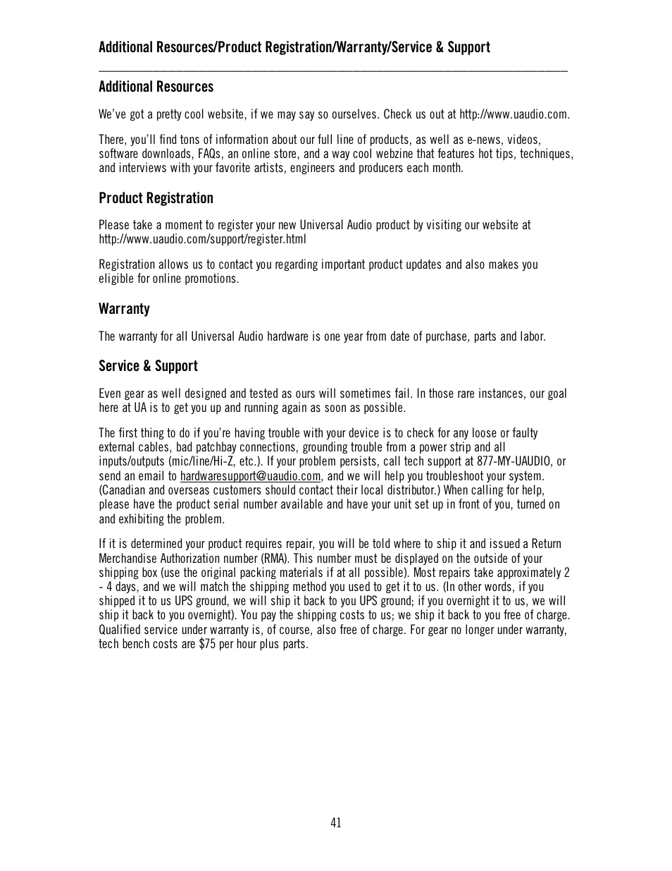 Additional resources, Product registration, Warranty | Service & support | Universal Audio 6176 Channel Strip User Manual | Page 46 / 46