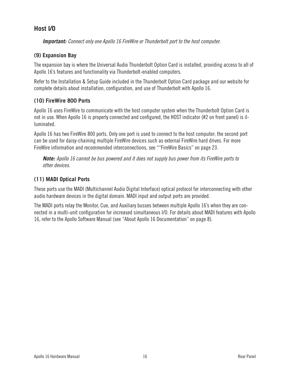 Host i/o | Universal Audio Apollo 16 User Manual | Page 16 / 42