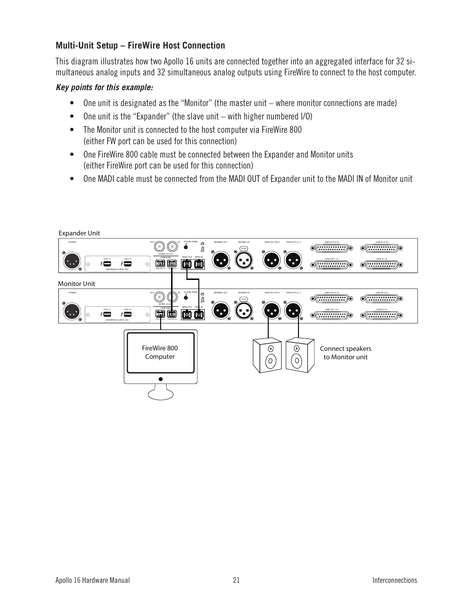 Key points for this example, Apollo 16 hardware manual interconnections 21 | Universal Audio Apollo 16 User Manual | Page 21 / 42