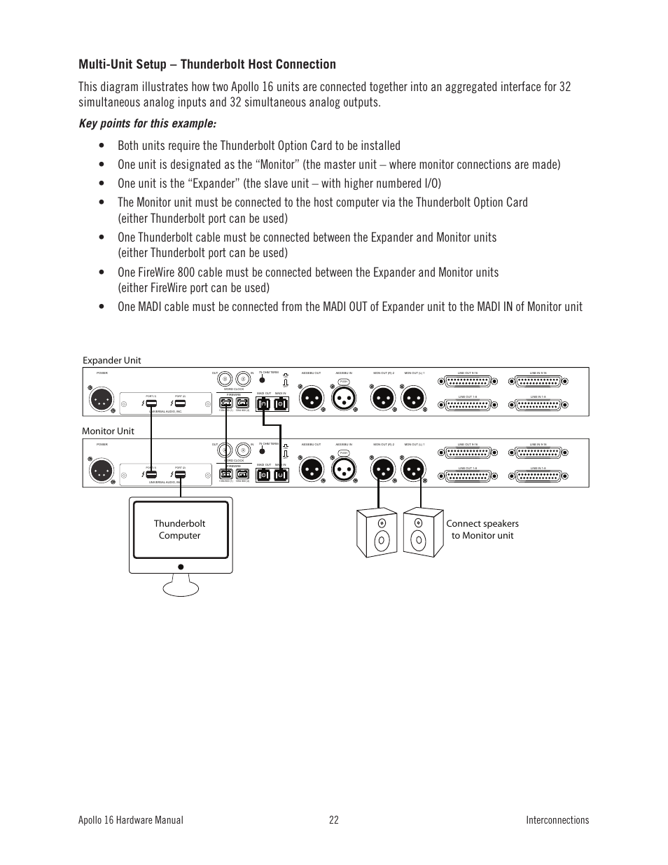 Key points for this example, Apollo 16 hardware manual interconnections 22 | Universal Audio Apollo 16 User Manual | Page 22 / 42