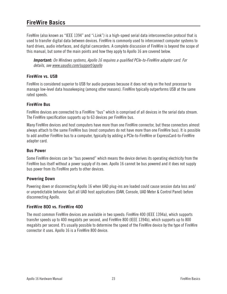 Firewire basics | Universal Audio Apollo 16 User Manual | Page 23 / 42