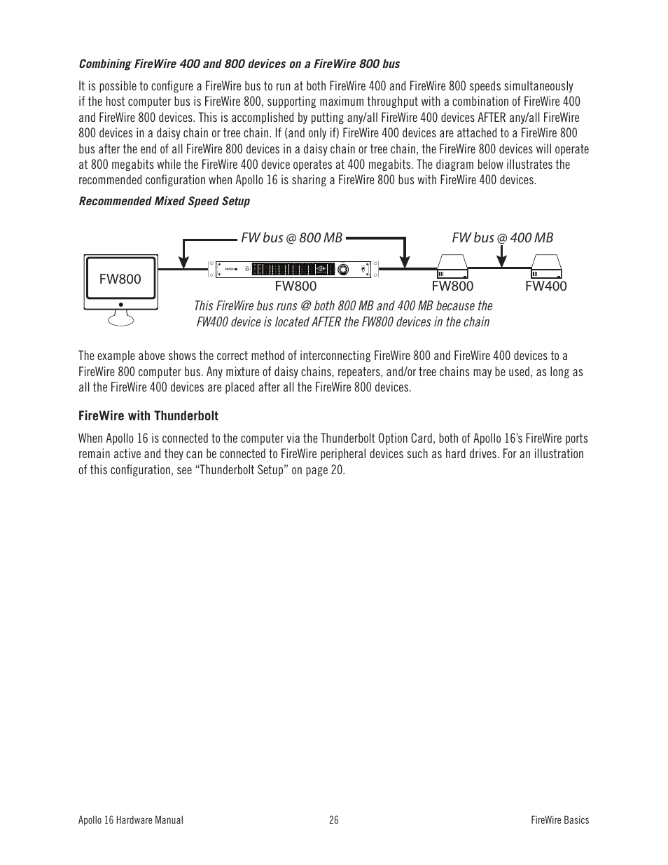 Hard drive computer apollo 16, Computer, Apollo 16 fw repeater hard drive hard drive | Fw800, Firewire bus connections via repeater, Firewire bus connections via daisy chain | Universal Audio Apollo 16 User Manual | Page 26 / 42