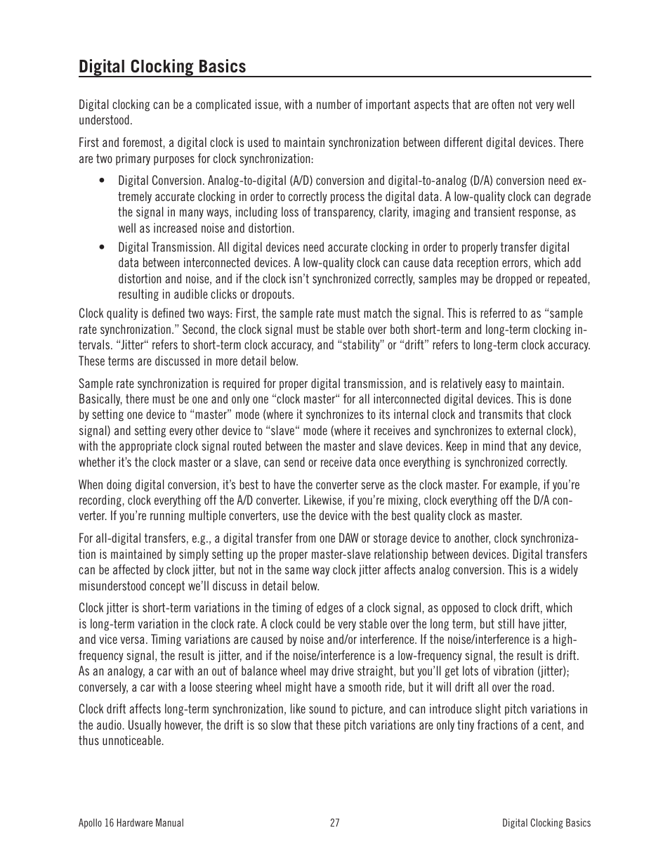 Digital clocking basics | Universal Audio Apollo 16 User Manual | Page 27 / 42