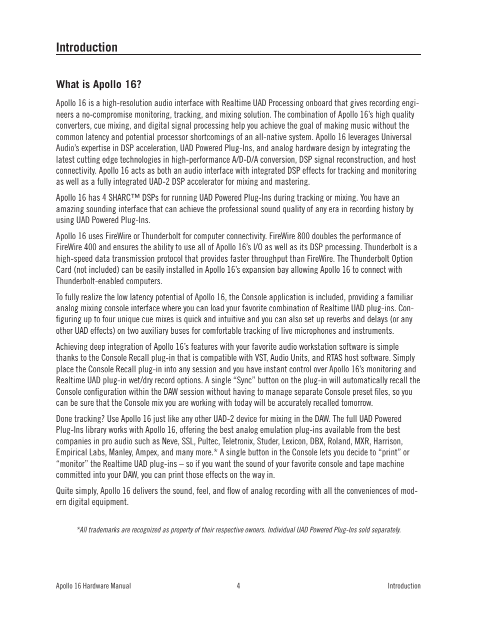 Introduction | Universal Audio Apollo 16 User Manual | Page 4 / 42