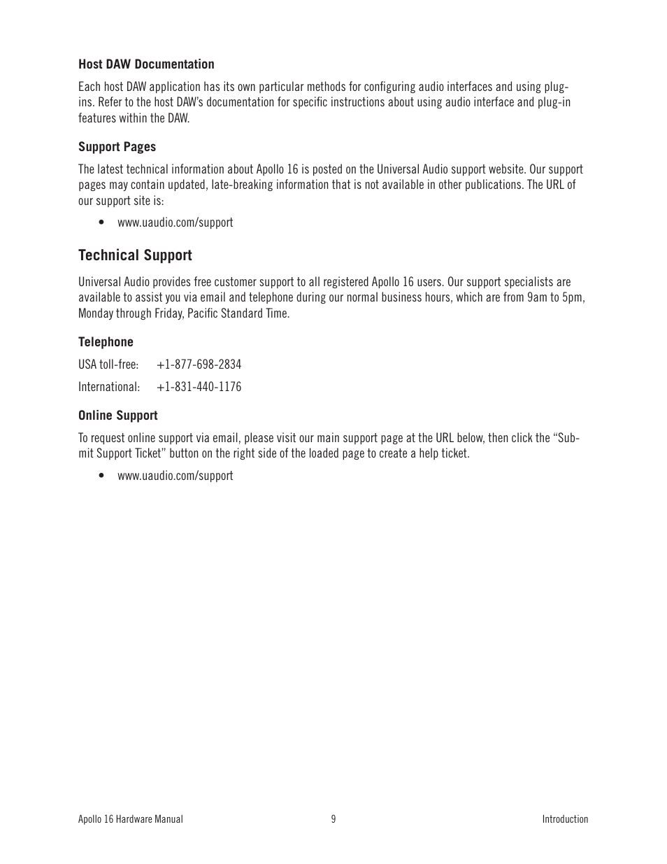 Technical support | Universal Audio Apollo 16 User Manual | Page 9 / 42