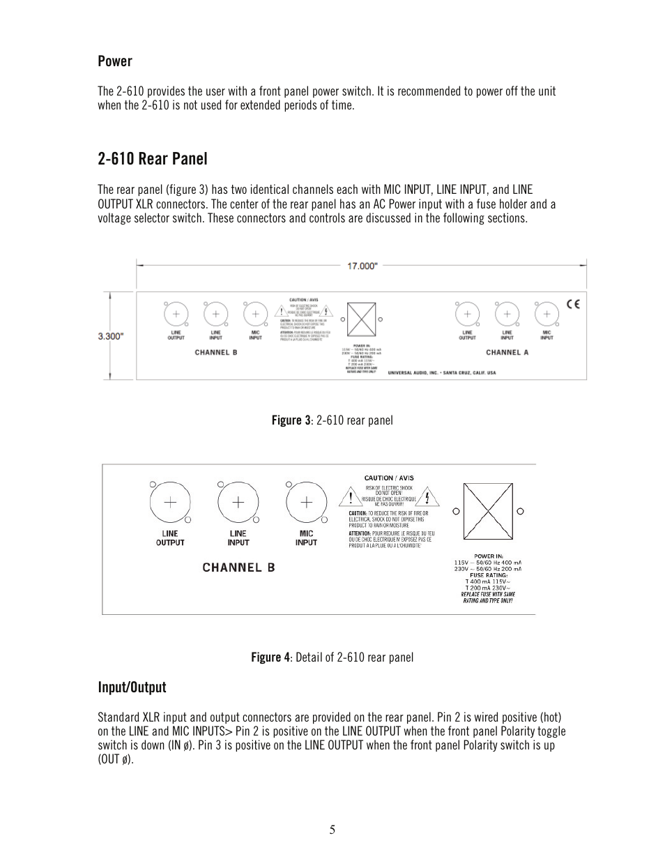 610 rear panel | Universal Audio 2-610 Dual Channel User Manual | Page 10 / 15