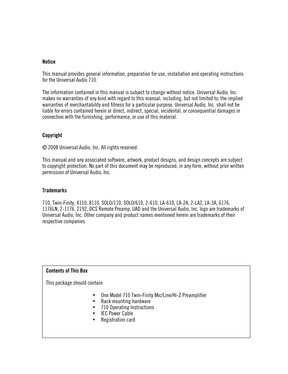 Universal Audio 710 Twin-Finity User Manual | Page 2 / 27