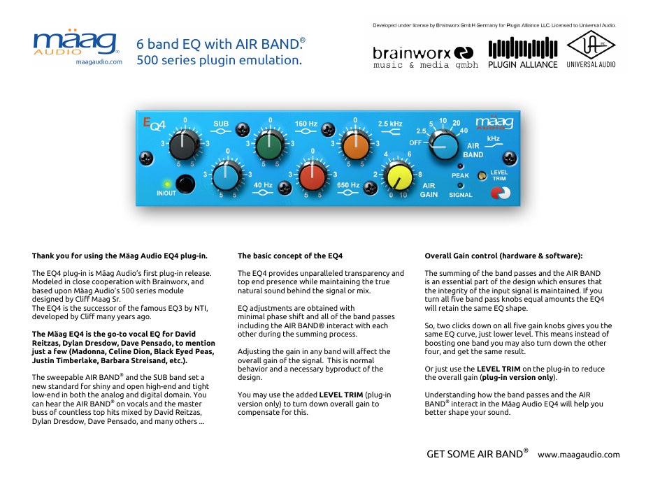 Universal Audio Maag EQ4 User Manual | 2 pages