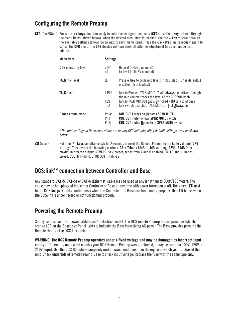 Configuring the remote preamp, Dcs:link, Connection between controller and base | Powering the remote preamp | Universal Audio DCS-RP Manual User Manual | Page 12 / 19