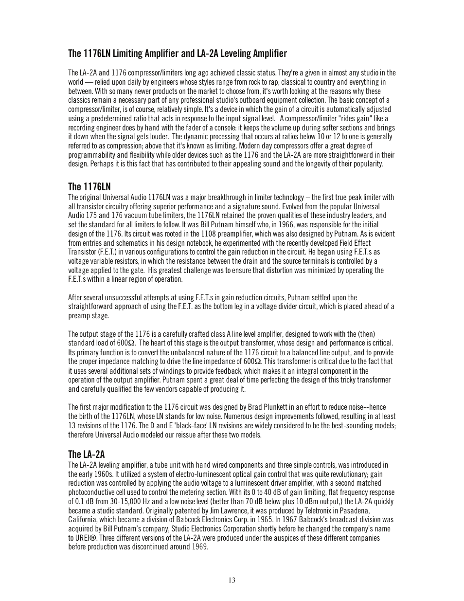 The 1176ln, The la-2a | Universal Audio DCS-RP Manual User Manual | Page 18 / 19