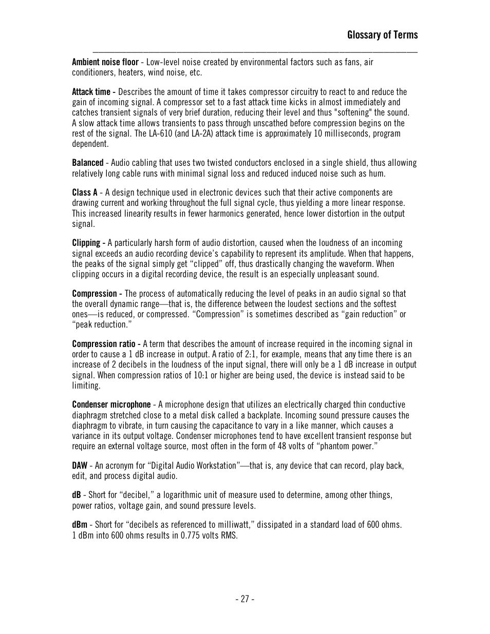 Glossary of terms | Universal Audio LA-610 Mk II User Manual | Page 31 / 37