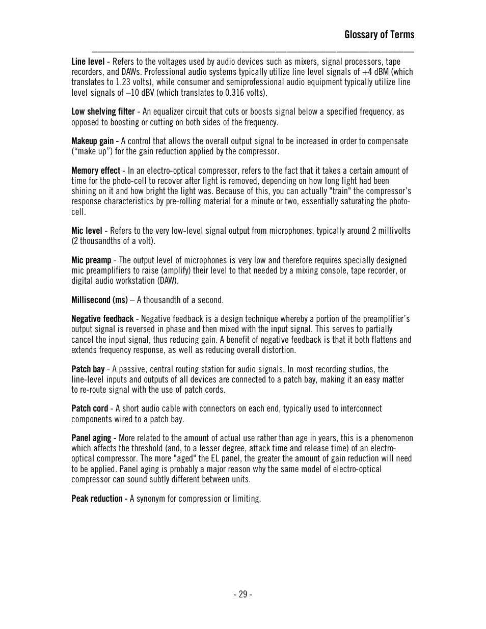 Glossary of terms | Universal Audio LA-610 Mk II User Manual | Page 33 / 37