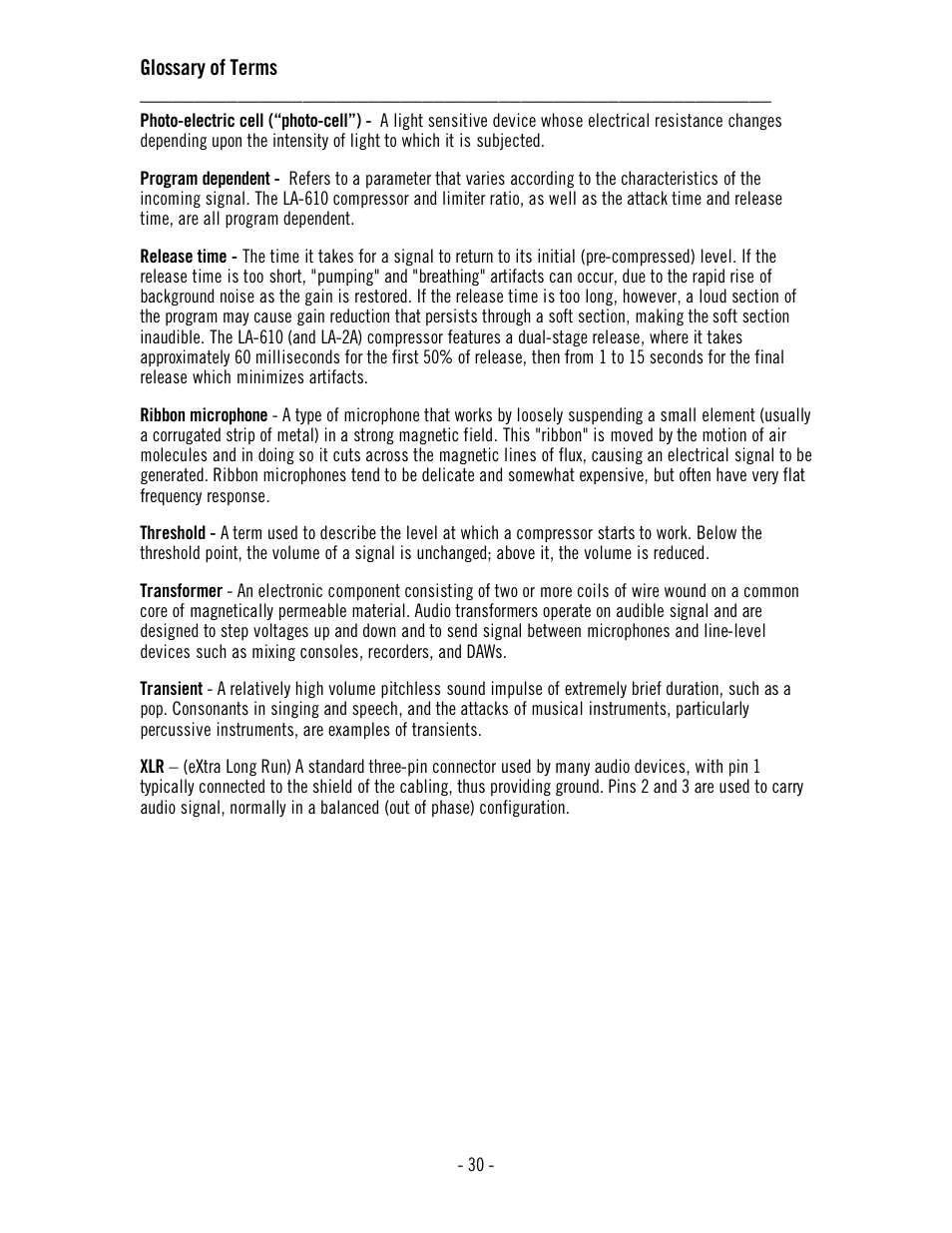 Glossary of terms | Universal Audio LA-610 Mk II User Manual | Page 34 / 37