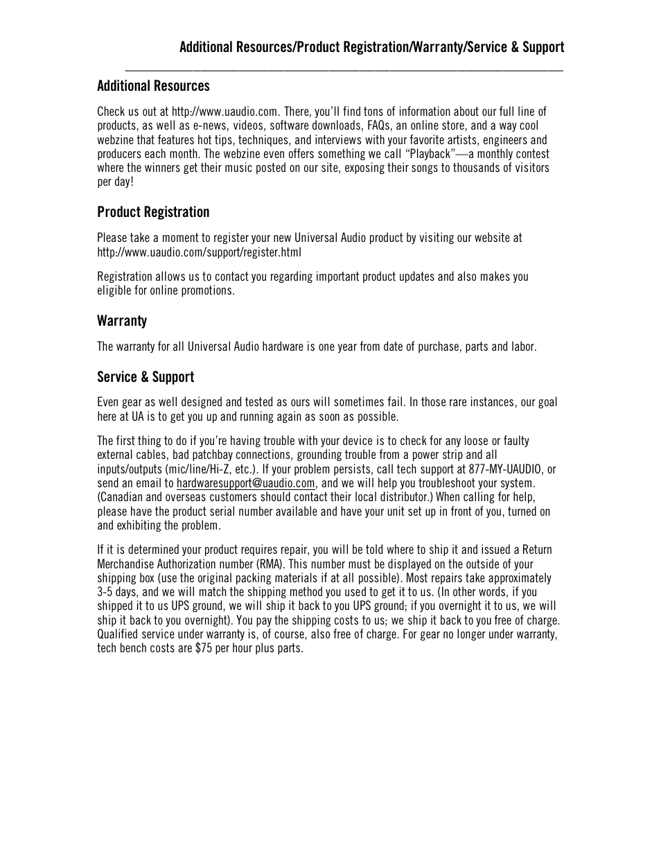 Additional resources, Product registration, Warranty | Service & support | Universal Audio LA-610 Mk II User Manual | Page 37 / 37