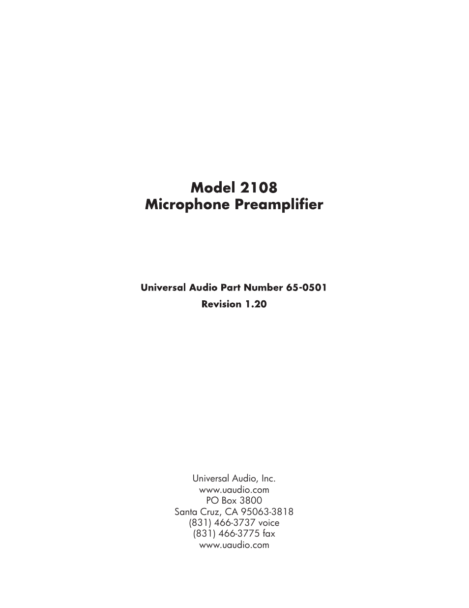 Universal Audio 2108 User Manual | 12 pages