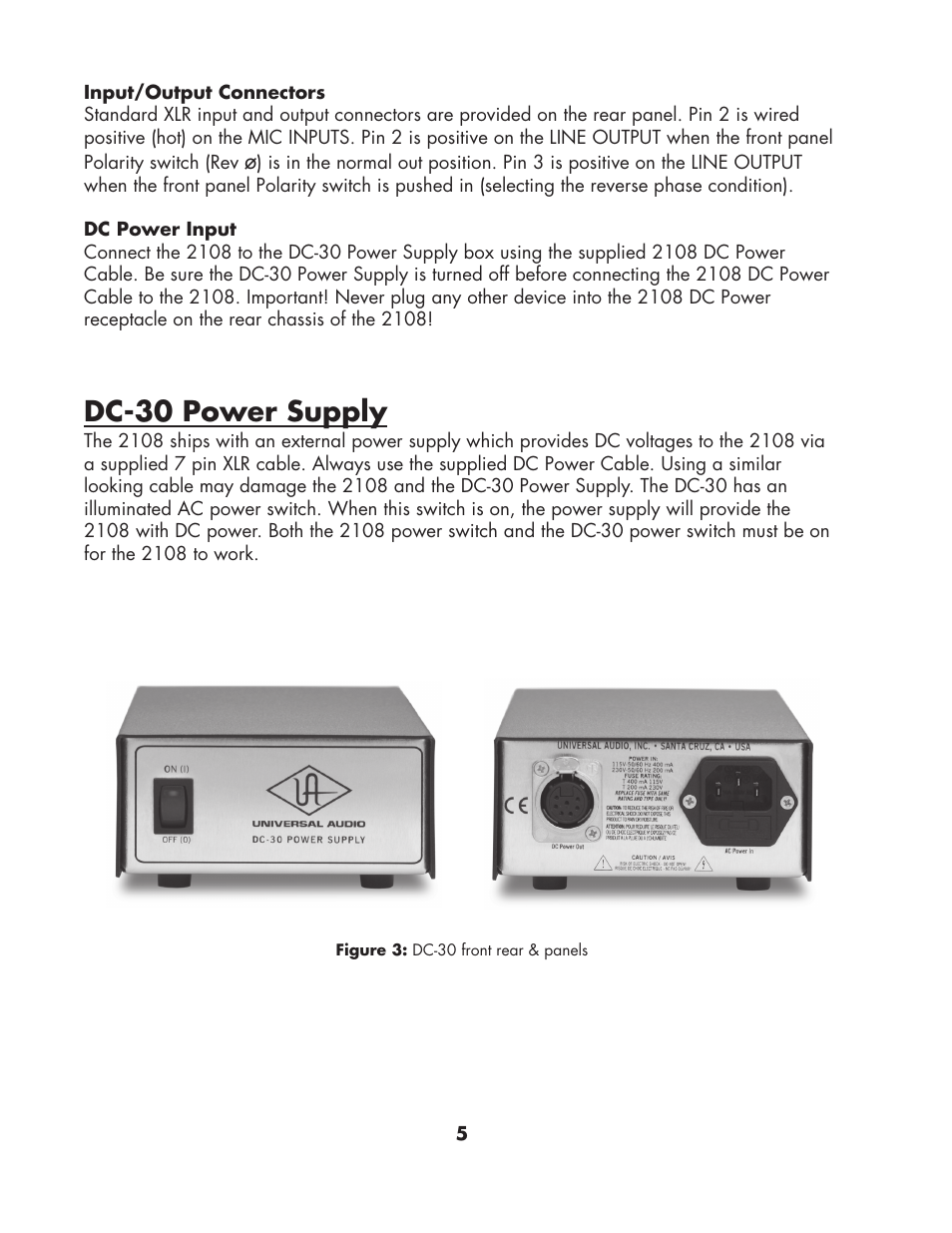 Dc-30 power supply | Universal Audio 2108 User Manual | Page 10 / 12