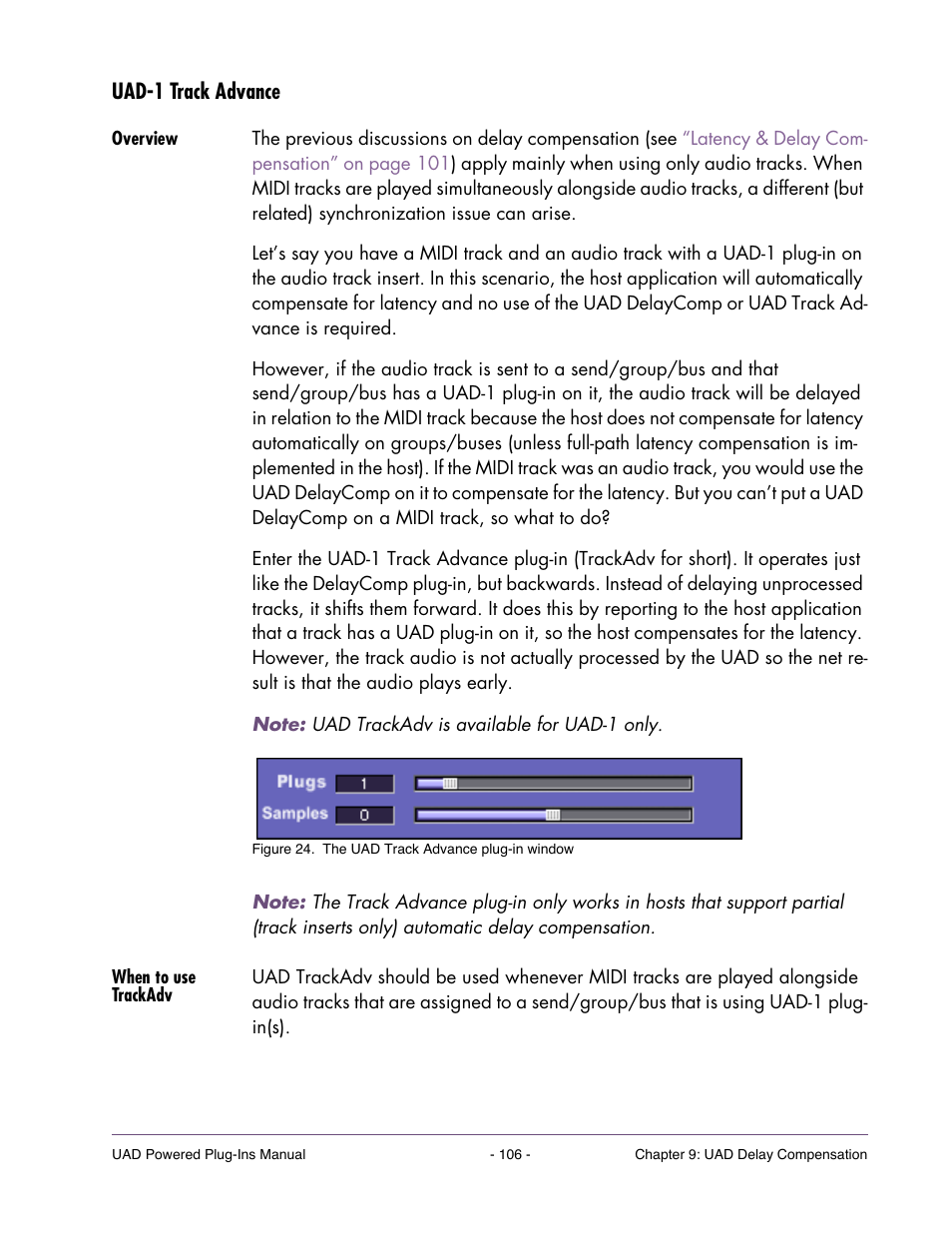 Uad-1 track advance, Overview, When to use trackadv | Universal Audio UAD POWERED PLUG-INS ver.6.1 User Manual | Page 106 / 585