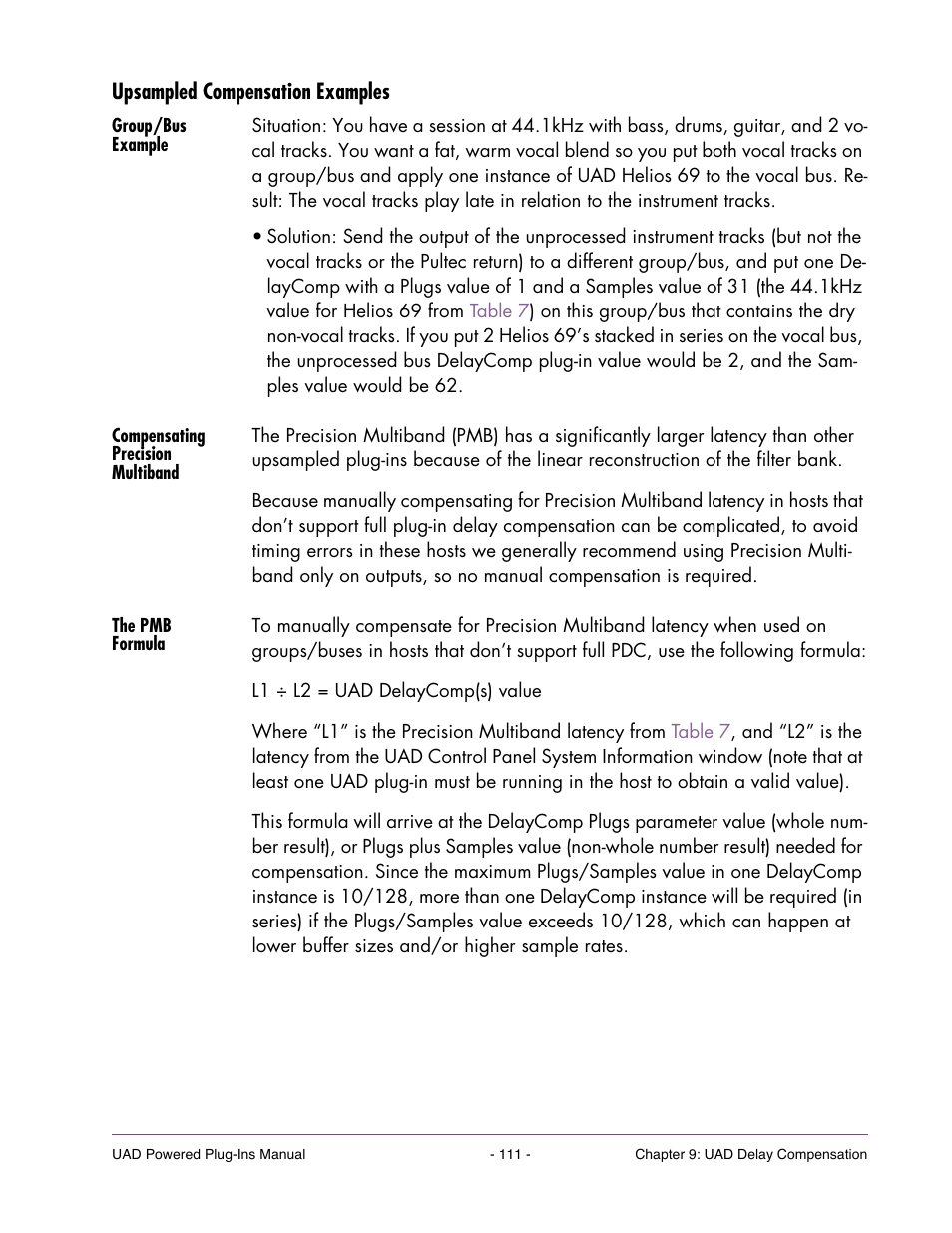 Upsampled compensation examples, Group/bus example, Compensating precision multiband | The pmb formula | Universal Audio UAD POWERED PLUG-INS ver.6.1 User Manual | Page 111 / 585