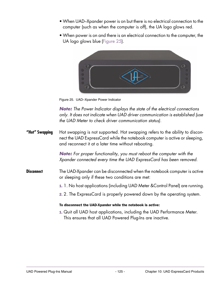 Hot” swapping, Disconnect | Universal Audio UAD POWERED PLUG-INS ver.6.1 User Manual | Page 125 / 585