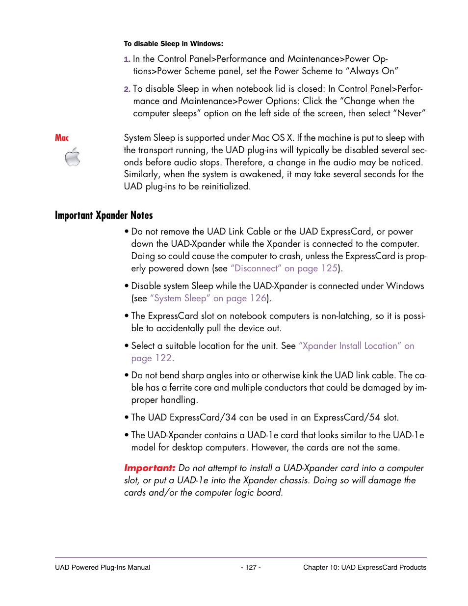 Important xpander notes | Universal Audio UAD POWERED PLUG-INS ver.6.1 User Manual | Page 127 / 585