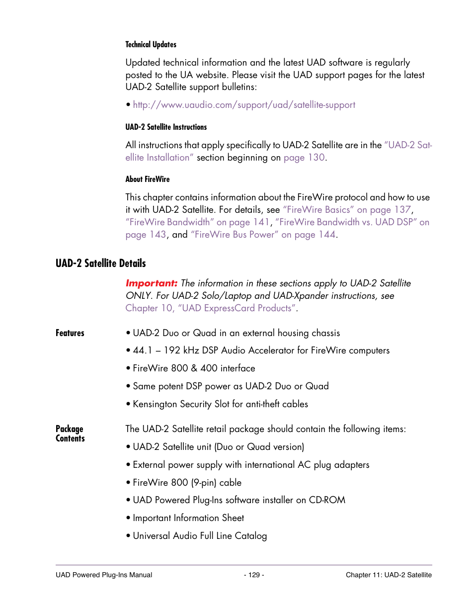 Uad-2 satellite details, Features, Package contents | Universal Audio UAD POWERED PLUG-INS ver.6.1 User Manual | Page 129 / 585